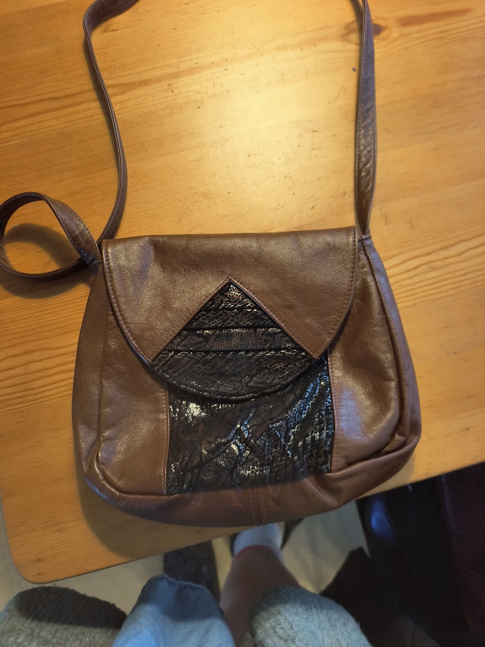 Women's Brixton Brown Leather Crossbody Bag with Textured Front Panel